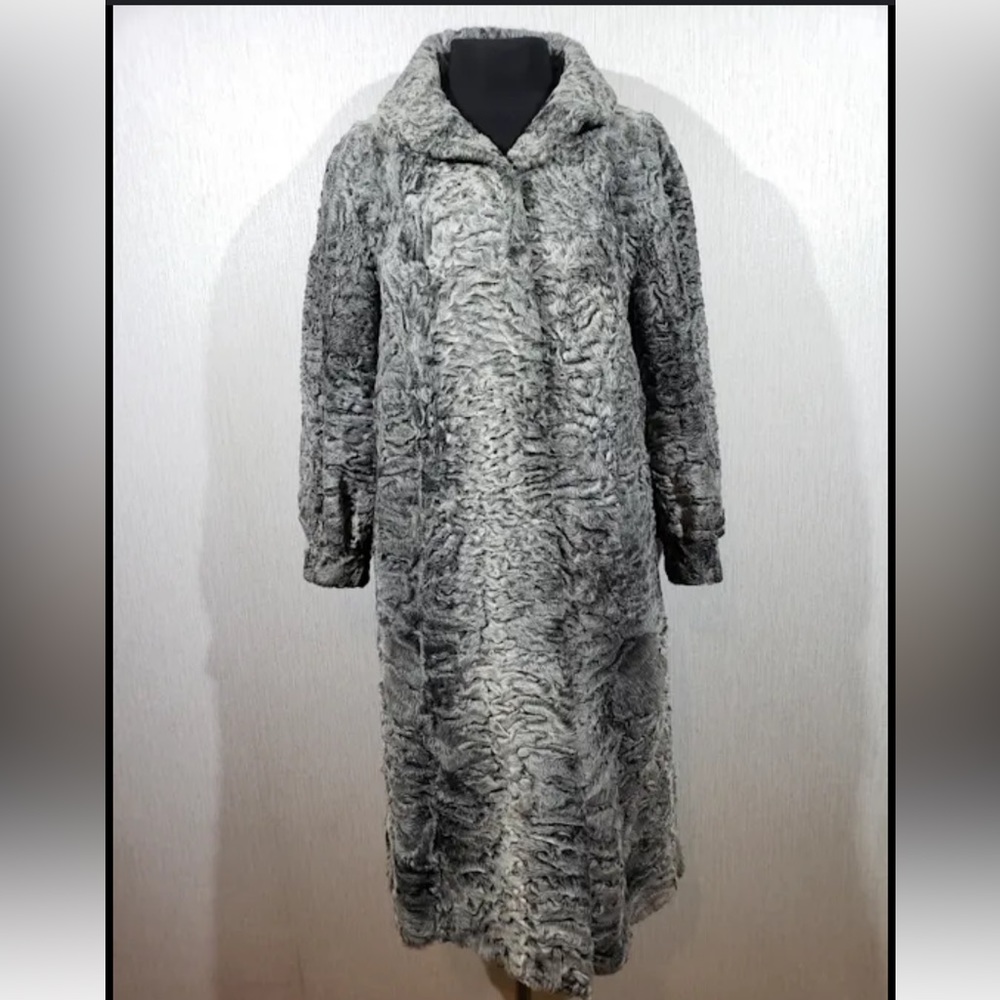 Russian skin full length baby skin gray and white coat cruelty free hand made